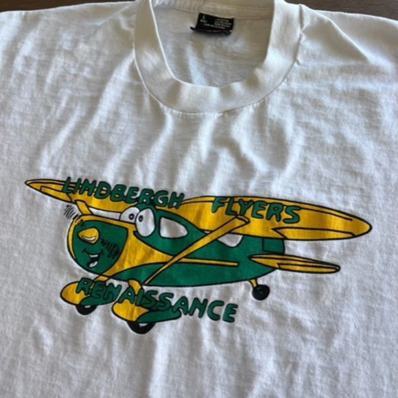 Vintage‎ 90s 80s Lindbergh Flyers Renaissance Mens Large Flight Pilot T-Shirt - Picture 2 of 5